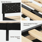 Twin Upholstered Platform Bed with Padded Headboard, Metal Frame,Gray