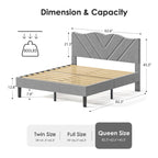 Twin Upholstered Platform Bed with Padded Headboard, Metal Frame,Gray