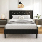 Twin Upholstered Platform Bed with Padded Headboard, Metal Frame,Gray