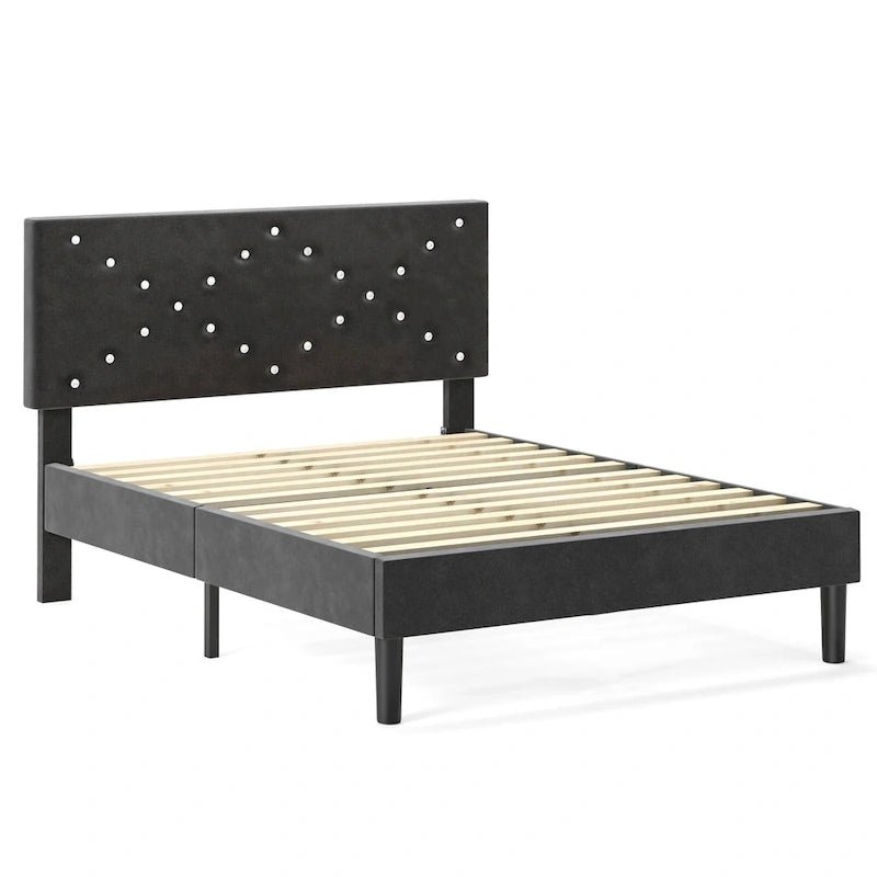 Twin Upholstered Platform Bed with Padded Headboard, Metal Frame,Gray