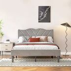 Twin Upholstered Platform Bed with Padded Headboard, Metal Frame,Gray