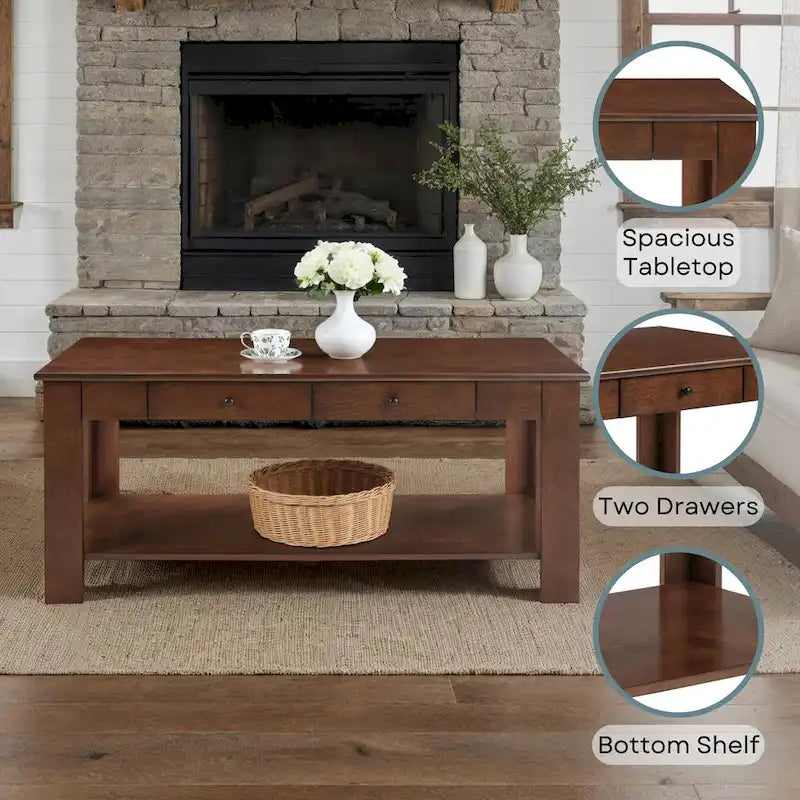 Convenience Concepts Designs2Go 2 Drawer Baja Coffee Table with Shelf