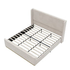 Roomfitters Queen/King Size Upholstered Bed, Corduroy Frame, Wingback Headboard, High Footboard, Light Grey