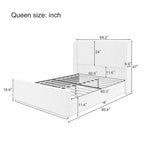 Roomfitters Queen/King Size Upholstered Bed, Corduroy Frame, Wingback Headboard, High Footboard, Light Grey