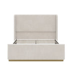 Roomfitters Queen/King Size Upholstered Bed, Corduroy Frame, Wingback Headboard, High Footboard, Light Grey
