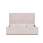 Roomfitters Queen/King Size Upholstered Bed, Corduroy Frame, Wingback Headboard, High Footboard, Light Grey