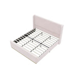 Roomfitters Queen/King Size Upholstered Bed, Corduroy Frame, Wingback Headboard, High Footboard, Light Grey