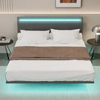 Roomfitters Full/Queen Size Floating Platform Bed Frame, Velvet Upholstery, Channel Tufted Headboard, No Box Spring Needed