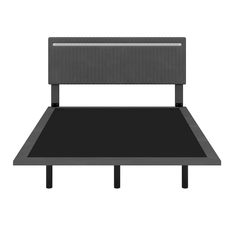 Roomfitters Full/Queen Size Floating Platform Bed Frame, Velvet Upholstery, Channel Tufted Headboard, No Box Spring Needed