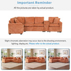 120.5 Chenille L-Shaped Sectional Sofa Bed with Storage & Cup Holders