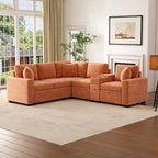 120.5 Chenille L-Shaped Sectional Sofa Bed with Storage & Cup Holders