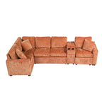120.5 Chenille L-Shaped Sectional Sofa Bed with Storage & Cup Holders