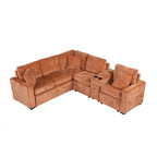 120.5 Chenille L-Shaped Sectional Sofa Bed with Storage & Cup Holders