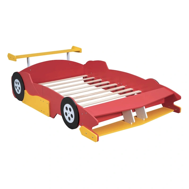 Full Size Race Car-Shaped Platform Bed with Wheels
