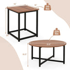 Costway 3 PCS Coffee Table Set Round Coffee Table and 2PCS Square End - See Details