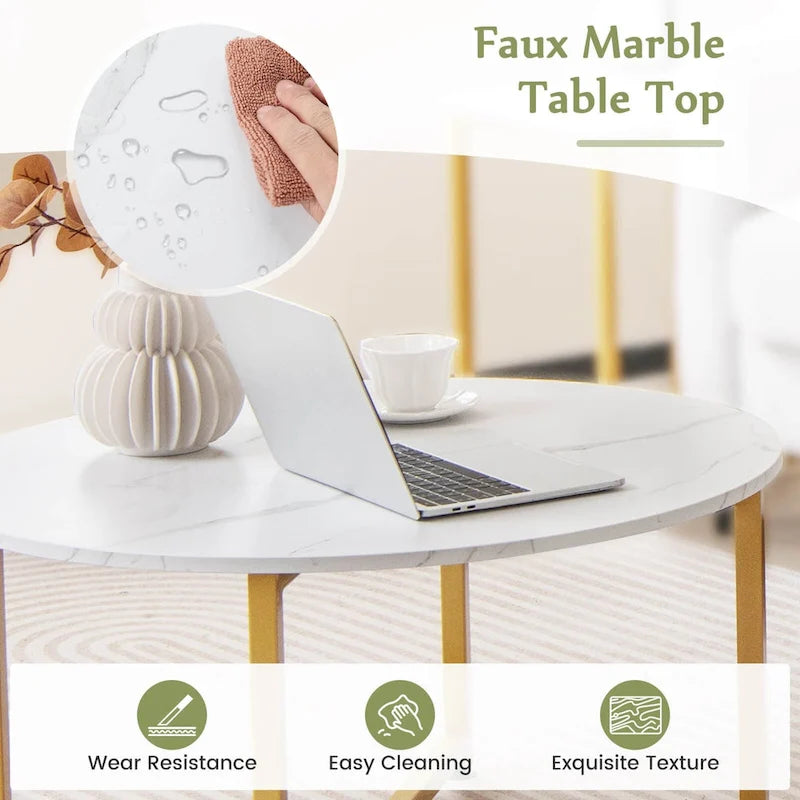 Costway 3 PCS Coffee Table Set Round Coffee Table and 2PCS Square End - See Details