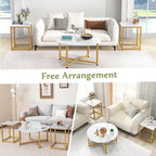 Costway 3 PCS Coffee Table Set Round Coffee Table and 2PCS Square End - See Details