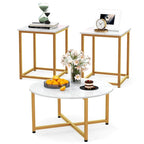 Costway 3 PCS Coffee Table Set Round Coffee Table and 2PCS Square End - See Details