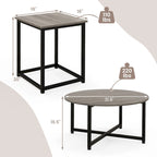 Costway 3 PCS Coffee Table Set Round Coffee Table and 2PCS Square End - See Details
