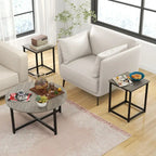 Costway 3 PCS Coffee Table Set Round Coffee Table and 2PCS Square End - See Details