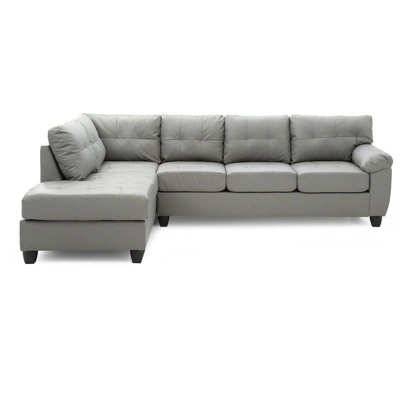 Tufted Reversible Faux Leather L-Shape Sectional Sofa - 111 - Gray