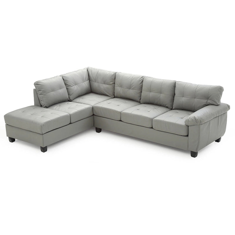 Tufted Reversible Faux Leather L-Shape Sectional Sofa - 111 - Gray