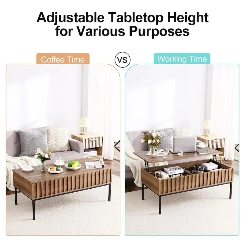 Wooden Coffee Table, Lift Top Coffee Table with Large Hidden Storage Compartment - 22*43