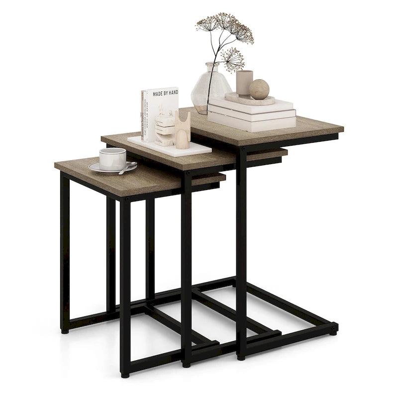Gymax 3 Pcs Nesting Coffee End Table Set Stacking Side Nightstand