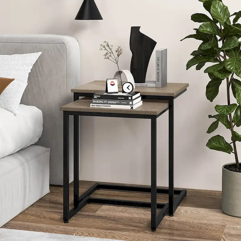 Gymax 3 Pcs Nesting Coffee End Table Set Stacking Side Nightstand