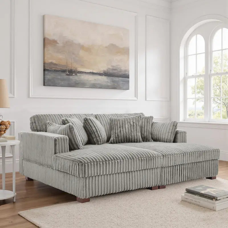 Sophia 84 W Plush Corduroy Chaise Lounge Modular Sectional Sofa