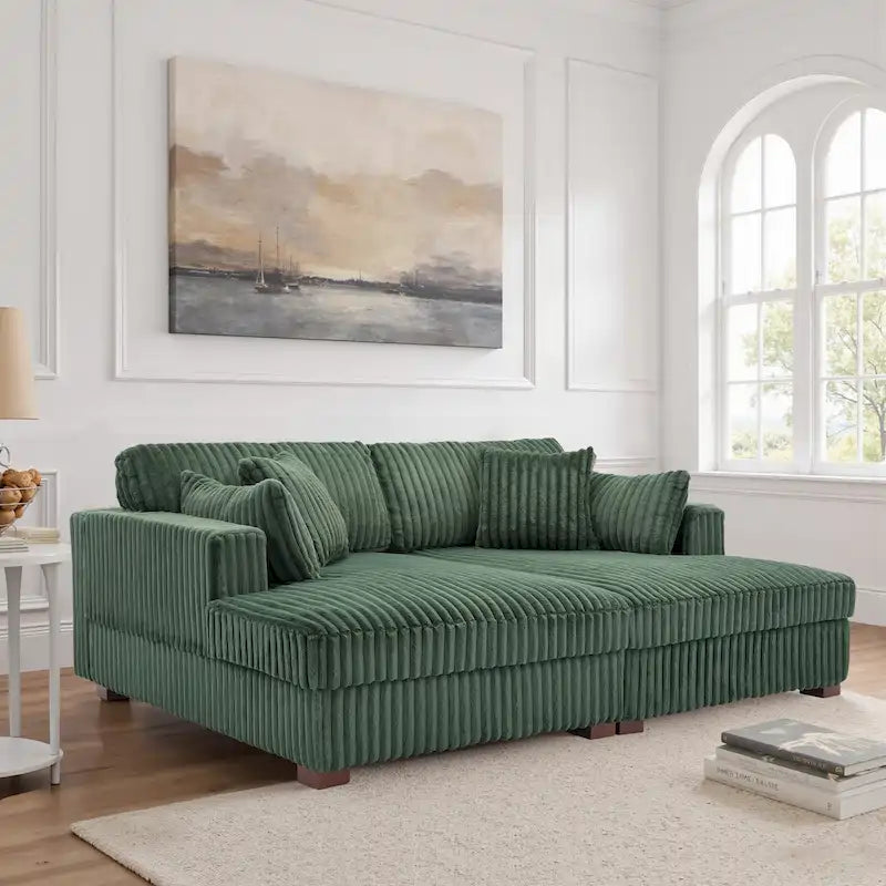 Sophia 84 W Plush Corduroy Chaise Lounge Modular Sectional Sofa