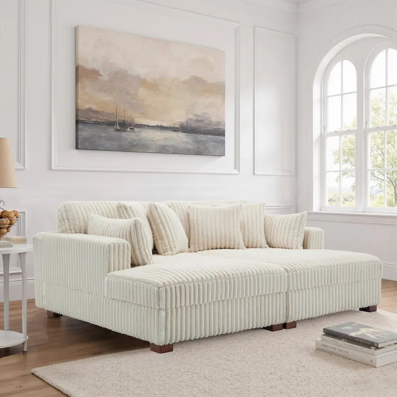 Sophia 84 W Plush Corduroy Chaise Lounge Modular Sectional Sofa