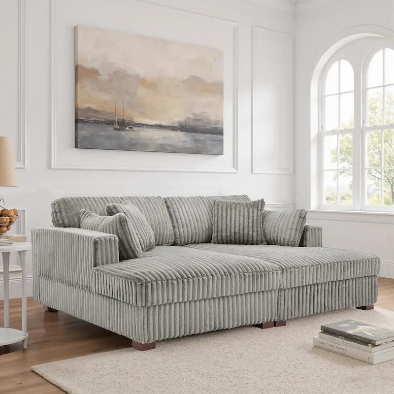 Sophia 84 W Plush Corduroy Chaise Lounge Modular Sectional Sofa