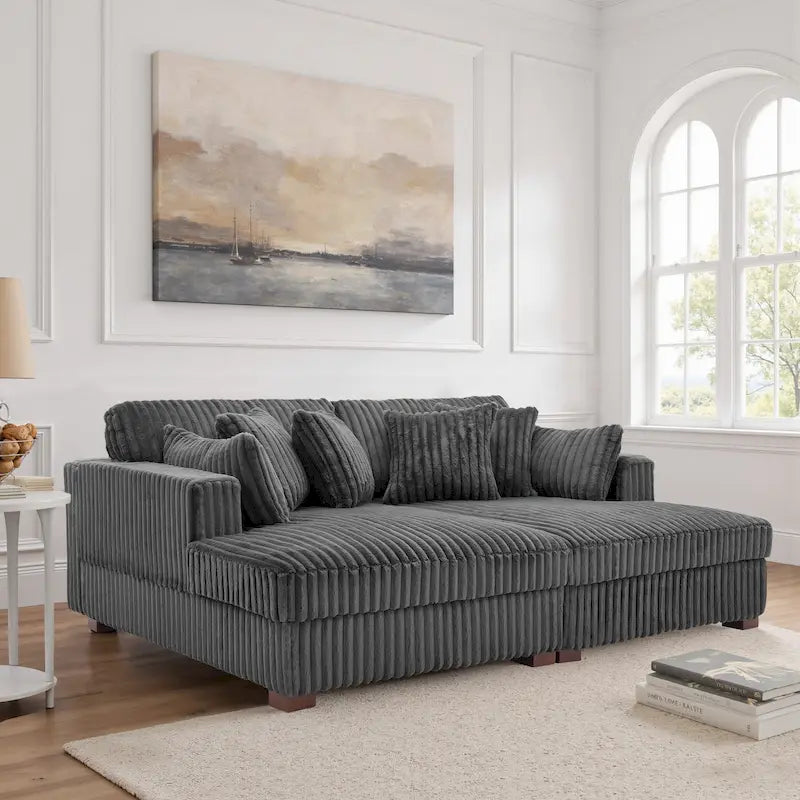 Sophia 84 W Plush Corduroy Chaise Lounge Modular Sectional Sofa