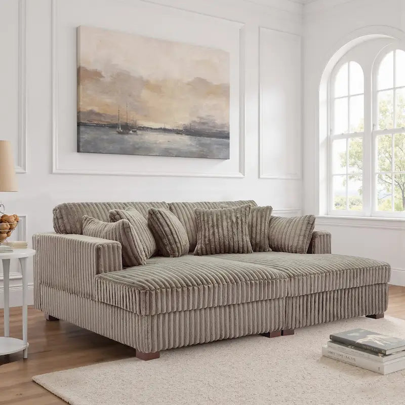 Sophia 84 W Plush Corduroy Chaise Lounge Modular Sectional Sofa