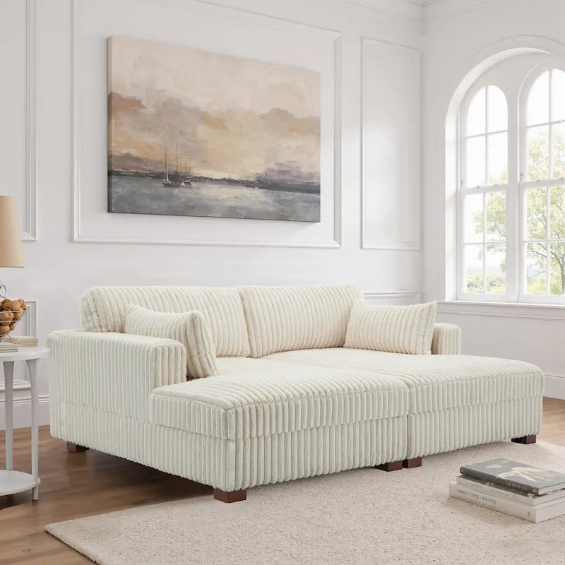 Sophia 84 W Plush Corduroy Chaise Lounge Modular Sectional Sofa