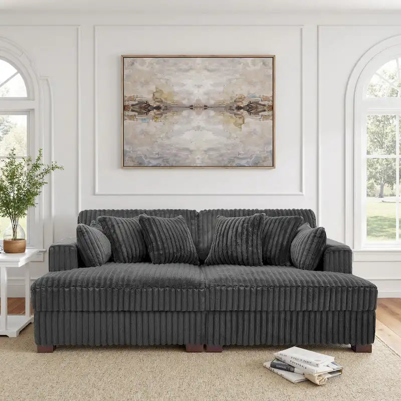 Sophia 84 W Plush Corduroy Chaise Lounge Modular Sectional Sofa