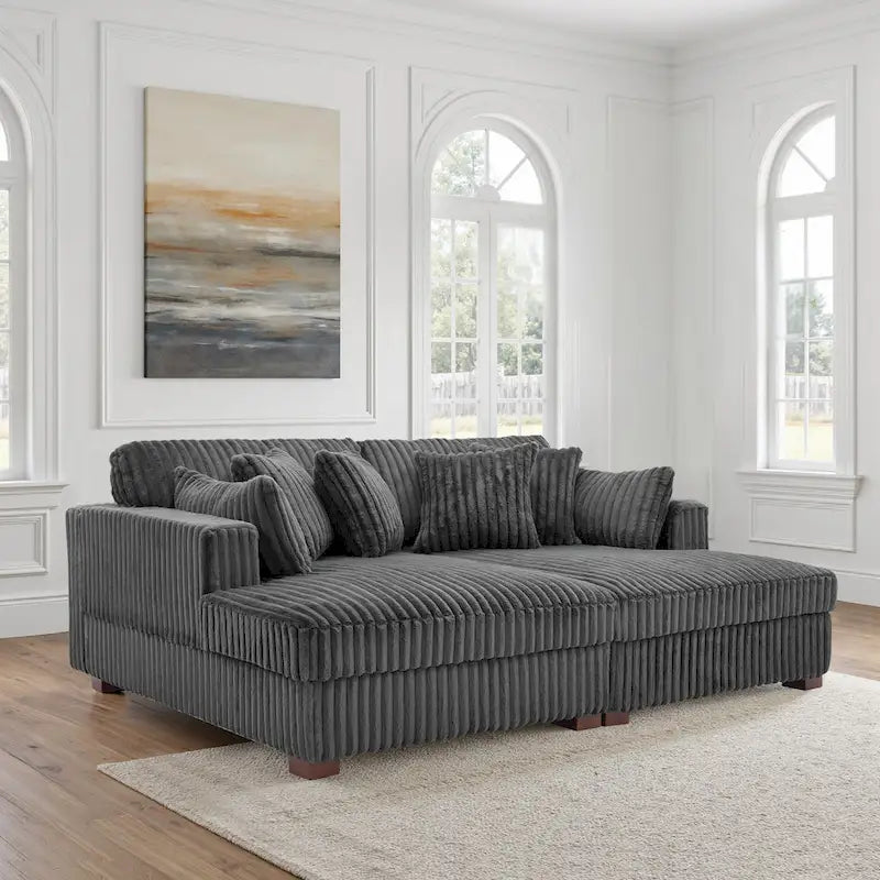 Sophia 84 W Plush Corduroy Chaise Lounge Modular Sectional Sofa