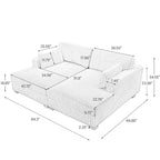 Sophia 84 W Plush Corduroy Chaise Lounge Modular Sectional Sofa