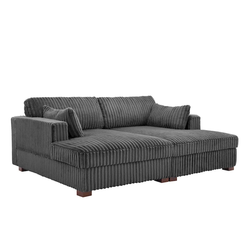 Sophia 84 W Plush Corduroy Chaise Lounge Modular Sectional Sofa