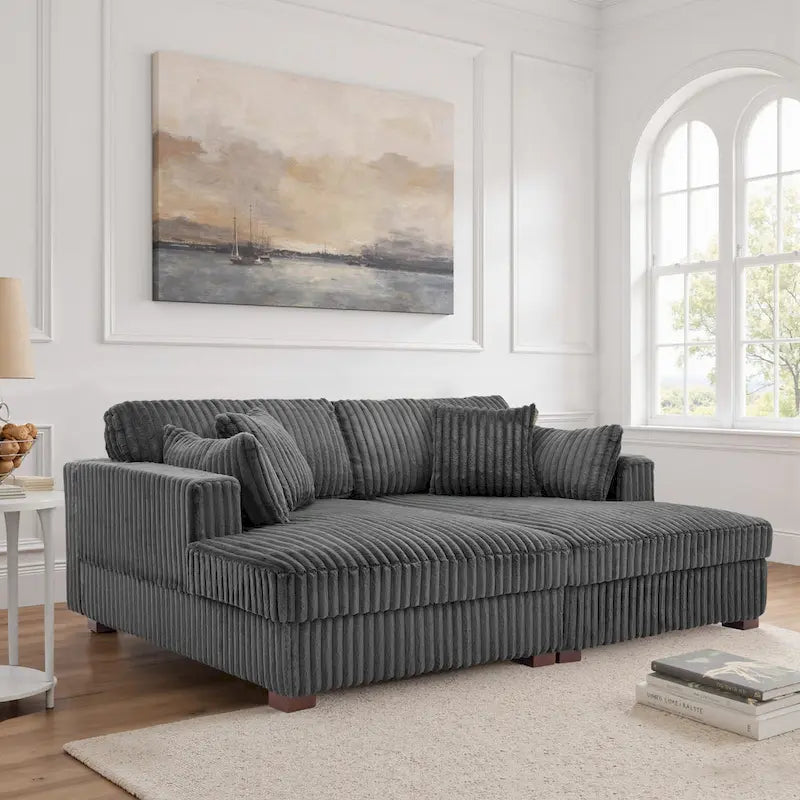 Sophia 84 W Plush Corduroy Chaise Lounge Modular Sectional Sofa