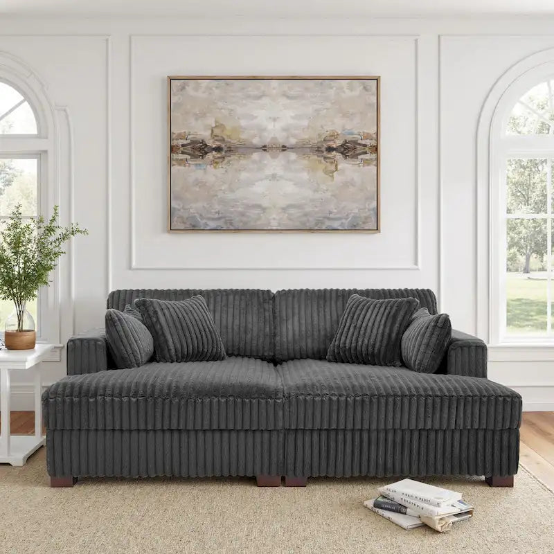 Sophia 84 W Plush Corduroy Chaise Lounge Modular Sectional Sofa