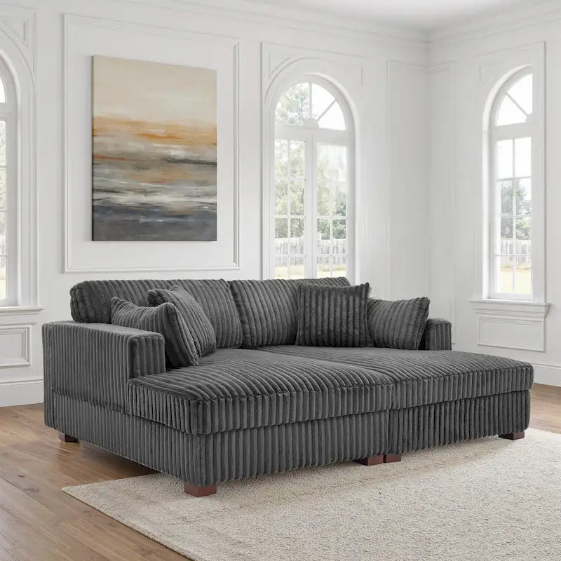 Sophia 84 W Plush Corduroy Chaise Lounge Modular Sectional Sofa