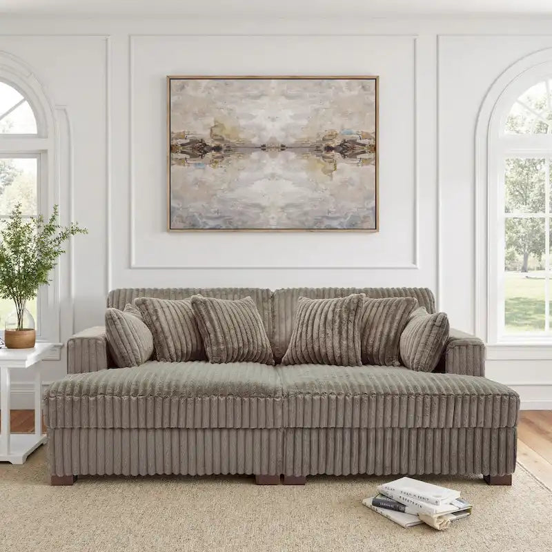 Sophia 84 W Plush Corduroy Chaise Lounge Modular Sectional Sofa