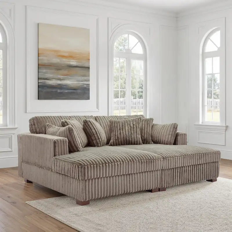 Sophia 84 W Plush Corduroy Chaise Lounge Modular Sectional Sofa