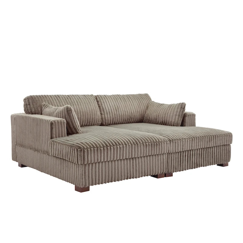 Sophia 84 W Plush Corduroy Chaise Lounge Modular Sectional Sofa