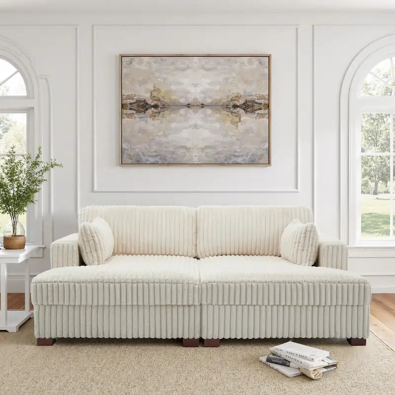 Sophia 84 W Plush Corduroy Chaise Lounge Modular Sectional Sofa