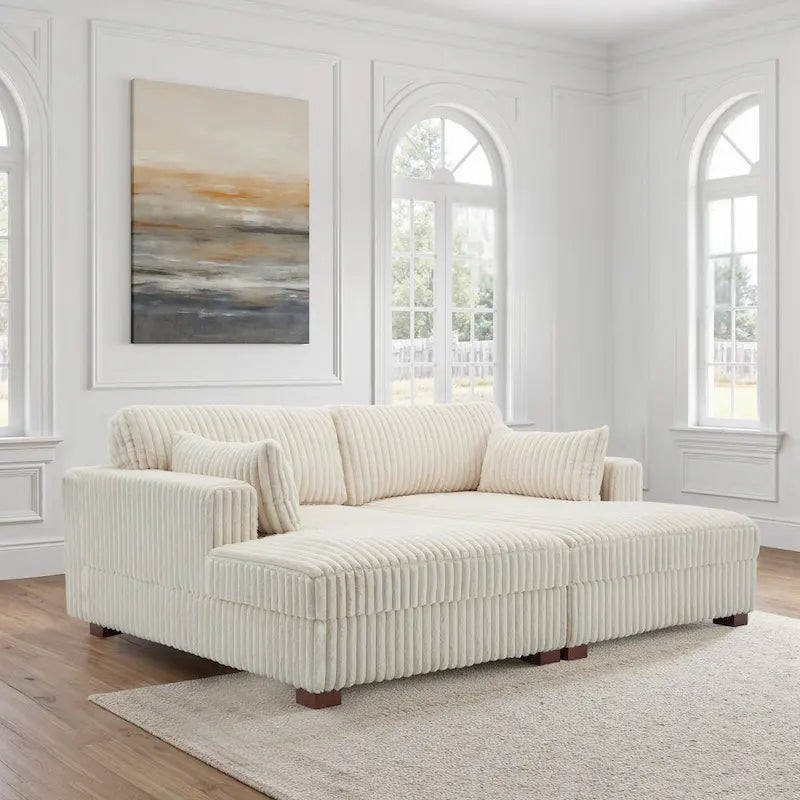 Sophia 84 W Plush Corduroy Chaise Lounge Modular Sectional Sofa