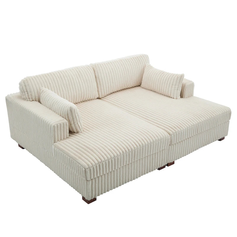 Sophia 84 W Plush Corduroy Chaise Lounge Modular Sectional Sofa