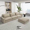 Sectional Sofa Cloud Sofa, Chenille Upholstered Sofa Couch with Movable Ottoman Charging Ports and 3 Back Pillows